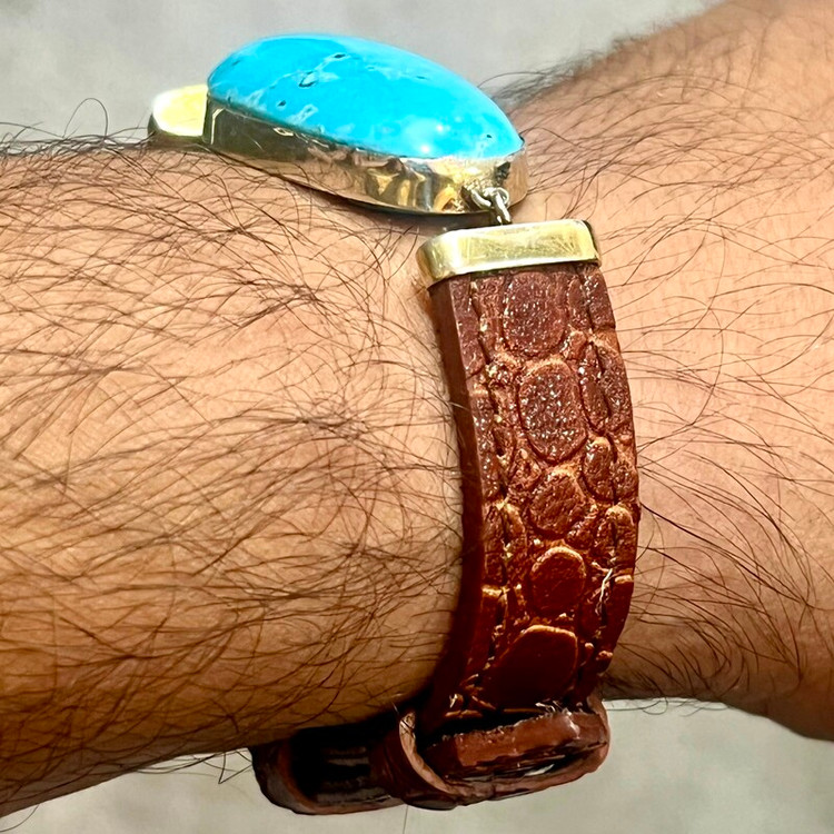 قیمت و خرید دستبند چرمی مردانه با نگین فیروزه 4 سانتی اصل کرمان