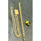 مشخصات قیمت و خرید ست انگشتر،دستبند و گردنبند و پلاک استیل طلایی رنگ مردانه