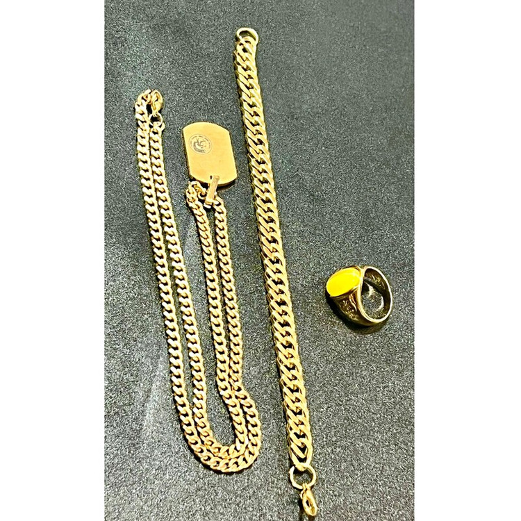 مشخصات قیمت و خرید ست انگشتر،دستبند و گردنبند و پلاک استیل طلایی رنگ مردانه