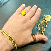 مشخصات قیمت و خرید ست انگشتر،دستبند و گردنبند و پلاک استیل طلایی رنگ مردانه