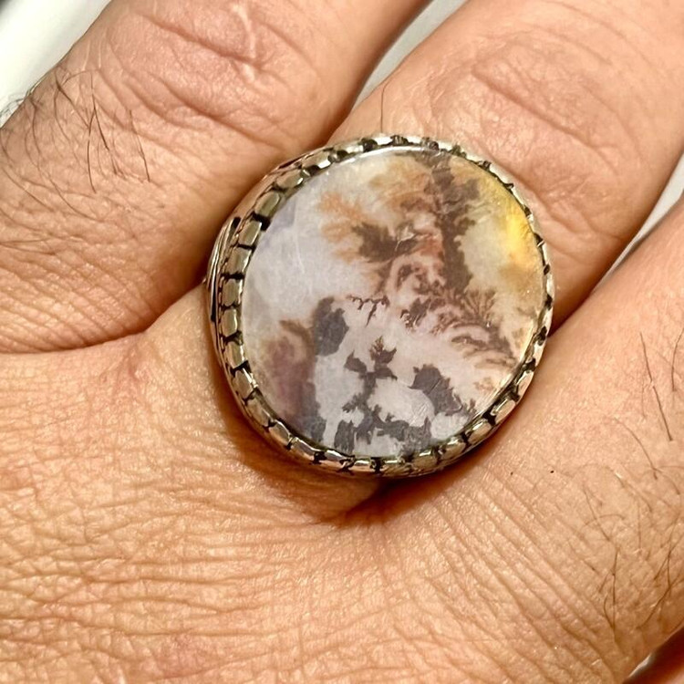 قیمت وسفارش انگشتر مردانه نقره باسنگ شجرمعدنی