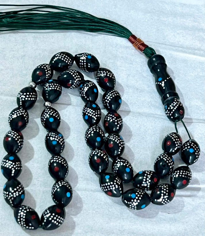 تسبیح یسر کهنه نقره و مرصع کاری شده کد 476 s
