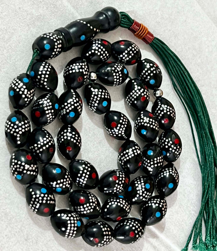 تسبیح یسر کهنه نقره و مرصع کاری شده کد 476 s
