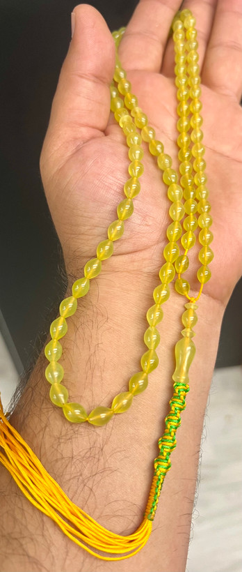 تسبیح شاه مقصود زرد جلال آبادی اصل، نخ نما و بدون برفک کد ۰۰۰۲۷