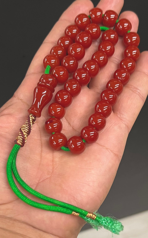 تسبیح کهربای تراش ۲۰ ساله از شمش کهنه قدمت دار و کلکسیونی، تراش عثمانی ، کد ۱۹۱